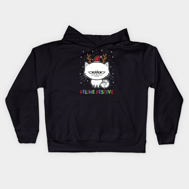 Feline Festive Kids Hoodie by Kitty Cotton